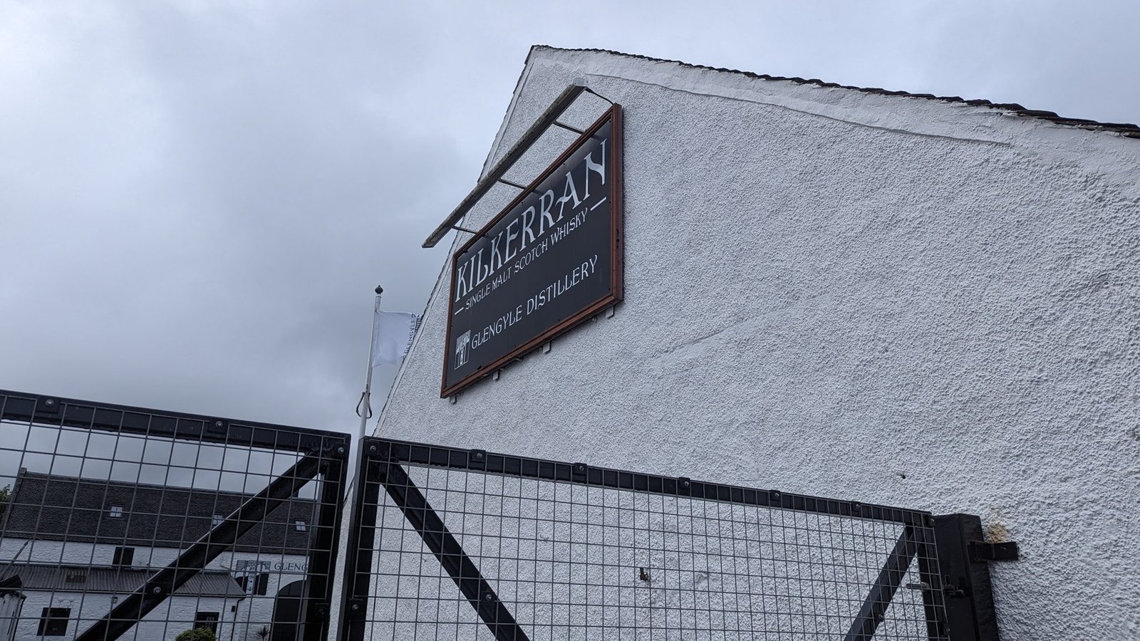 The whitewashed Glengyle (Kilkerran) distillery building in Campbeltown.