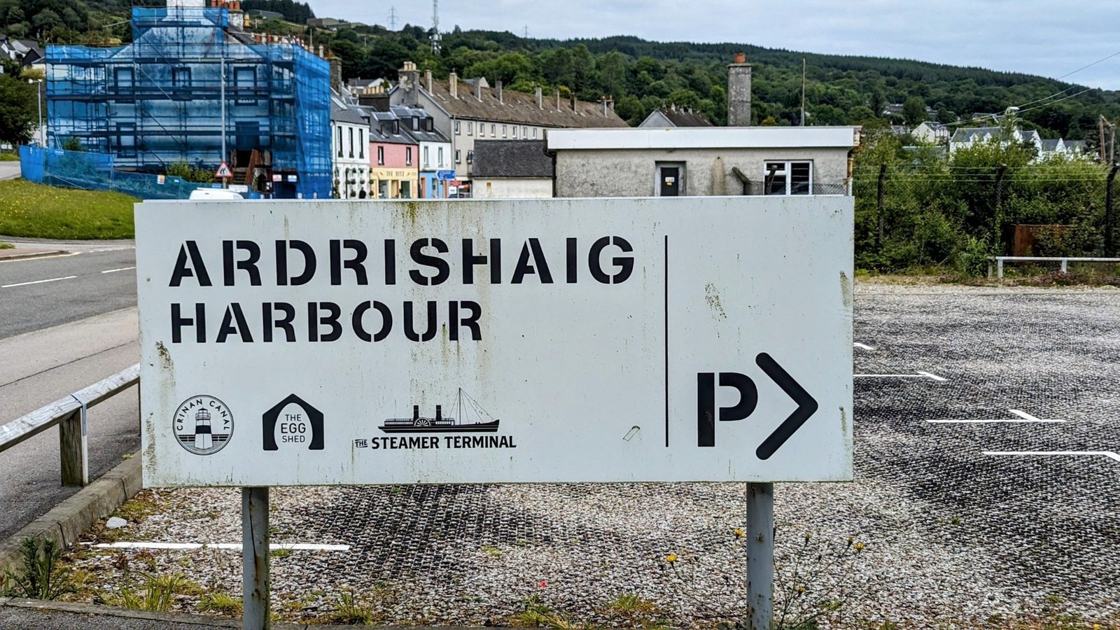 The 'Ardrishaig Harbour' and Steamer Terminal sign at the Loch Fyne end of the Crinan Canal.